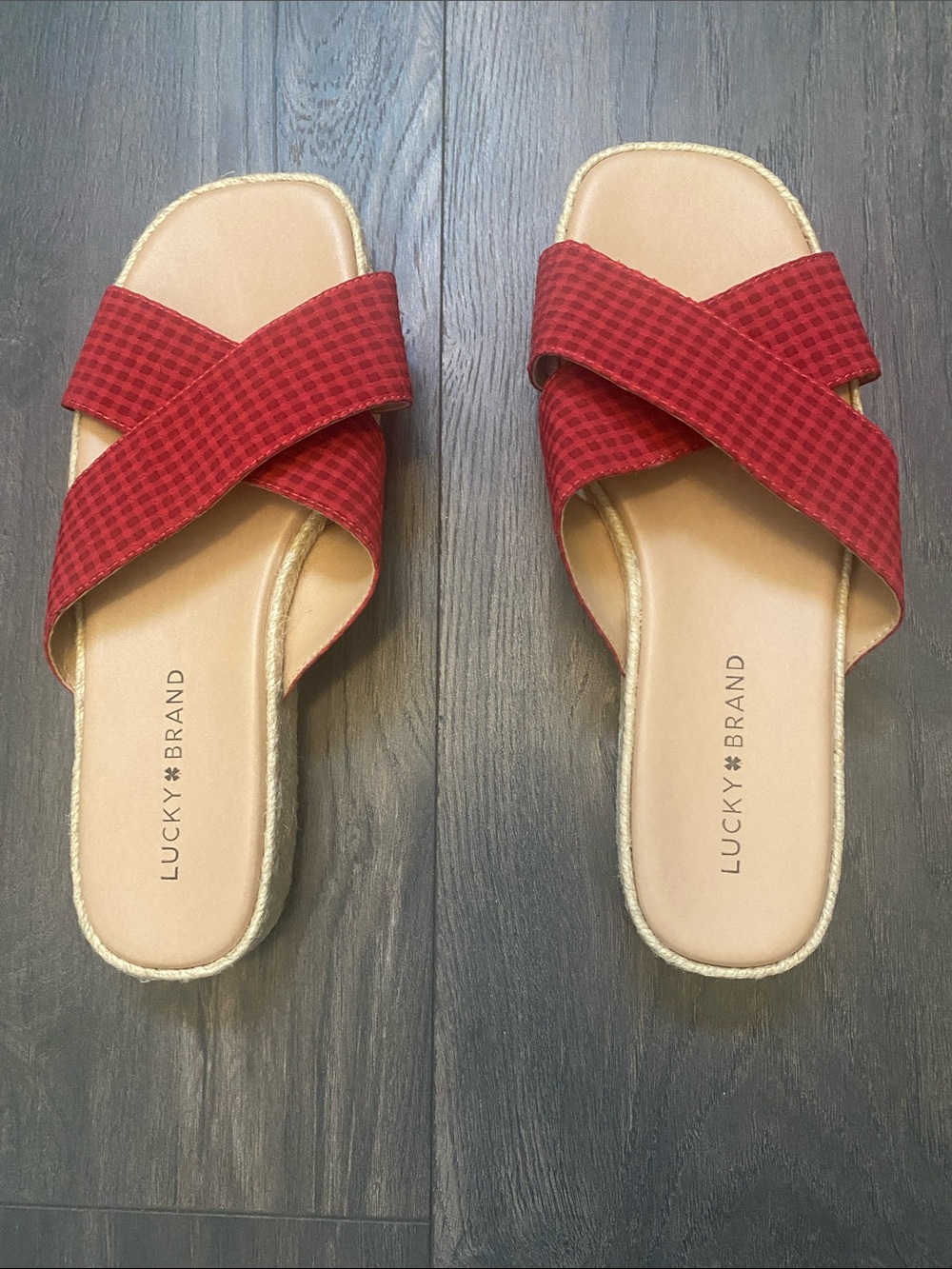 Lucky Brand Red Crisscross Slide Sandals